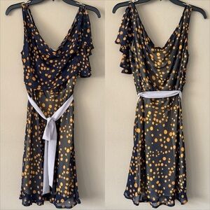NWT Esley Navy/Gold Dot Sleeveless Dress Size M